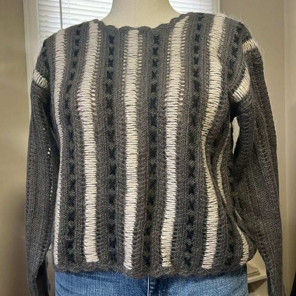 PASTA mohair blend gray black white chunky long sleeve loose knit sweater small